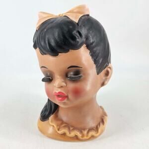 Vintage Topline Japan African American Girl Lady w bow Head Vase